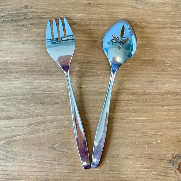 Oneida 1881 Rogers Stainless Steel Montina Indio Slotted Spoon Meat Fork Serving - Picture 3 of 9